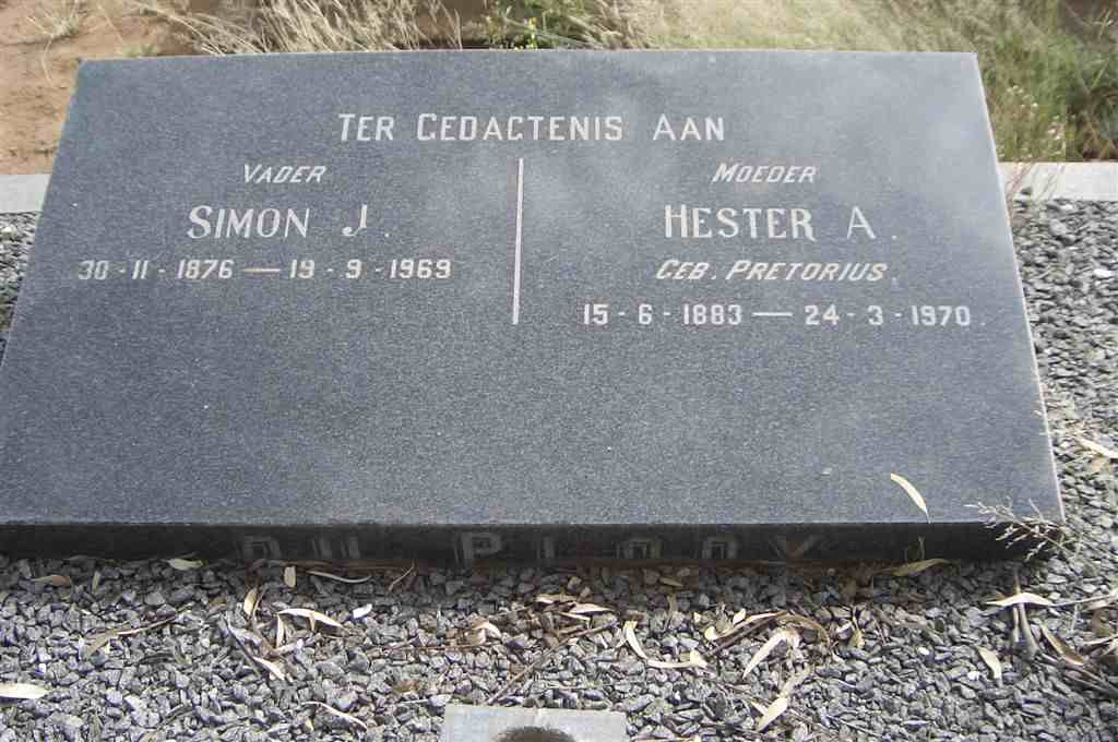 PLOOY Simon J., du 1876-1969 &amp; Hester A. PRETORIUS 1883-1970