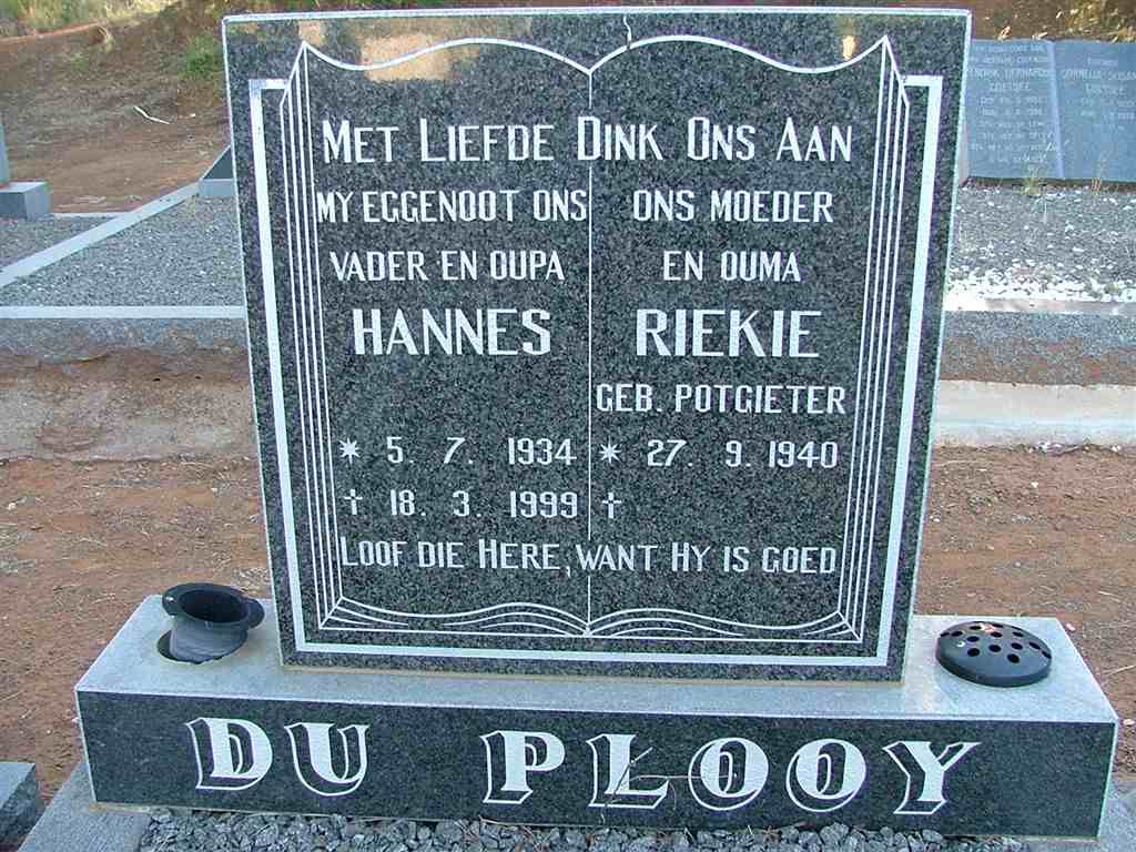 PLOOY Hannes, du 1934-1999 &amp; Riekie POTGIETER 1940-