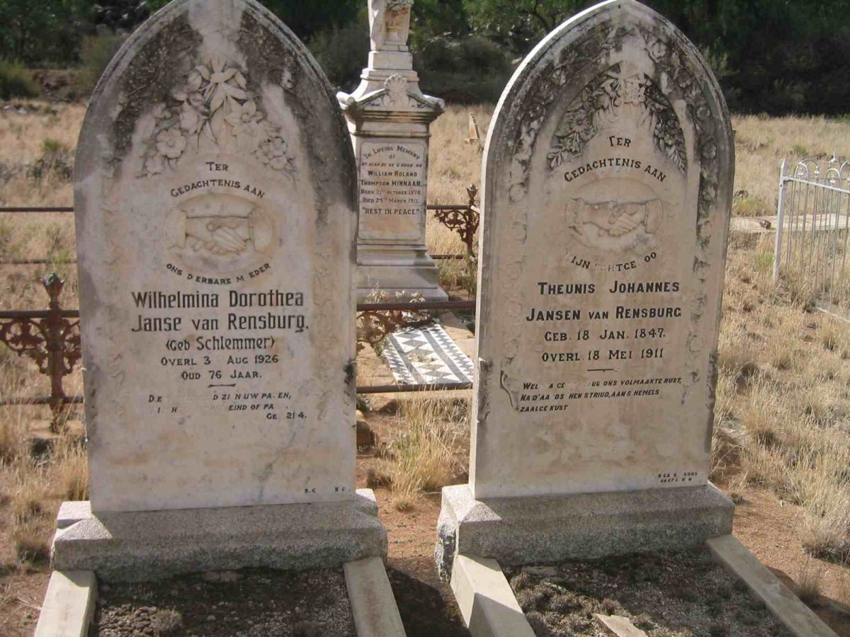 RENSBURG Theunis Johannes, Jansen van 1847-1911 &amp; Wilhelmina Dorothea SCHLEMMER -1926
