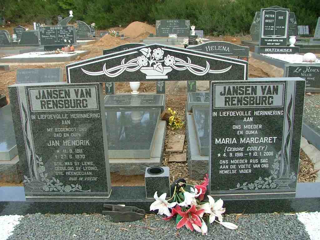 RENSBURG Jan Hendrik, Jansen van 1911-1970 &amp; Maria Margaret COOLEY 1916-2006