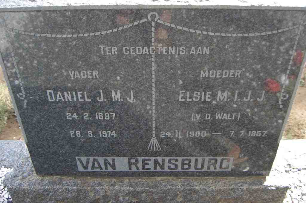 RENSBURG Daniel J.M.J., van 1897-1974 &amp; Elsie M.I.J.J. V.D. WALT 1900-1957