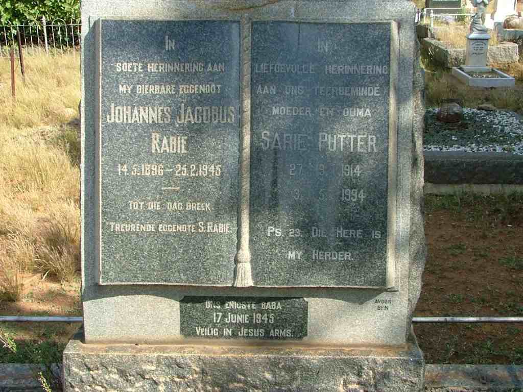 RABIE Johannes Jacobus 1896-1945 &amp; Sarie PUTTER 1914-1994