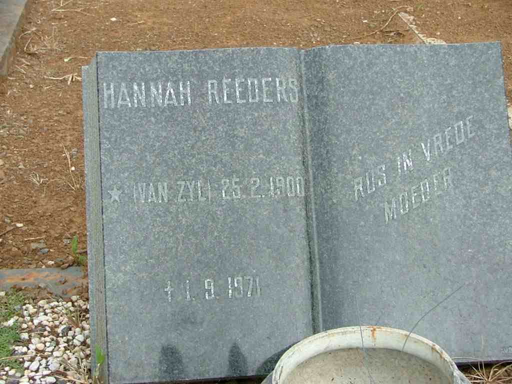 REEDERS Hannah nee VAN ZYL 1900-1971