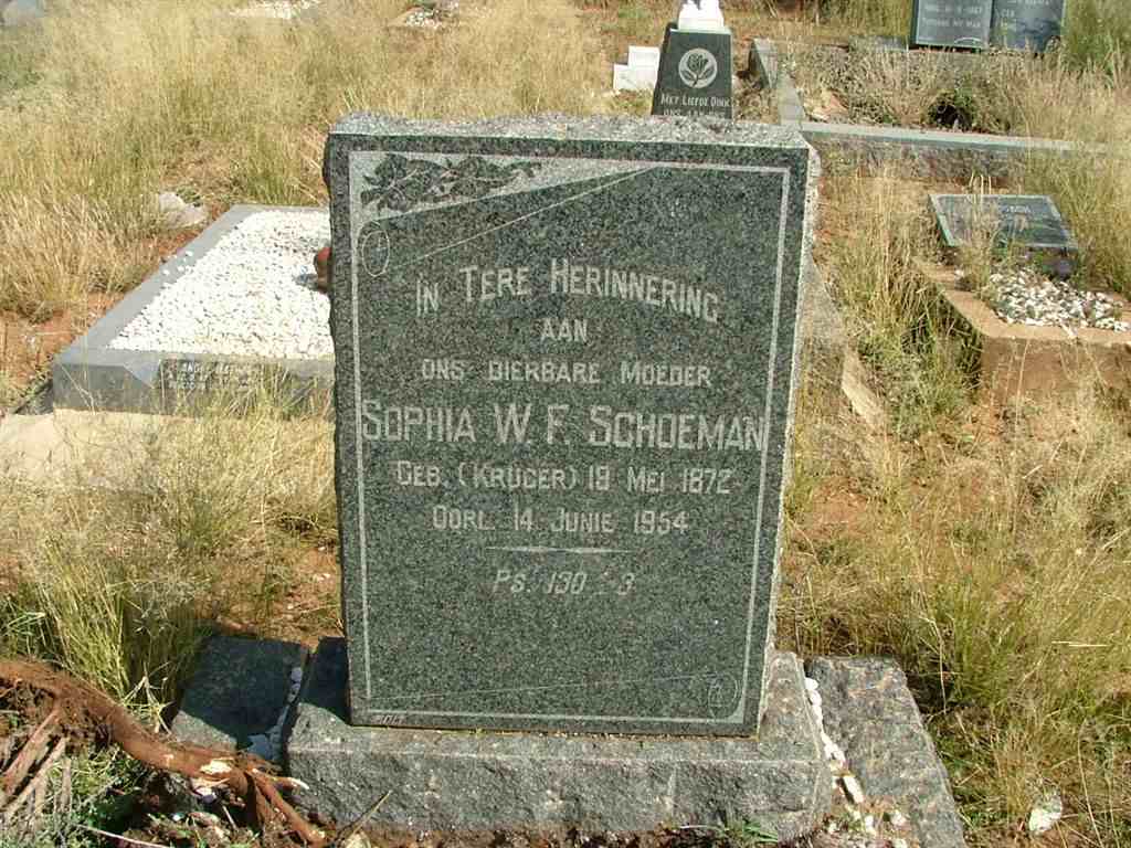 SCHOEMAN Sophia W.F. nee KRUGER 1872-1954