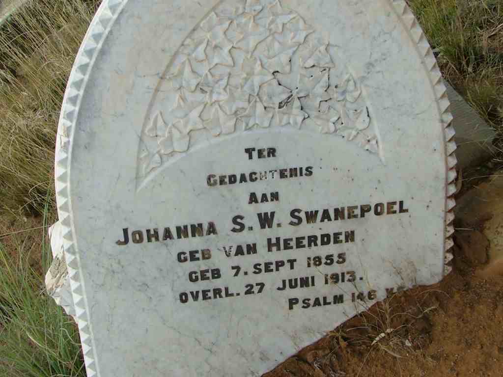 SWANEPOEL Johanna S.W. nee VAN HEERDEN 1855-1913