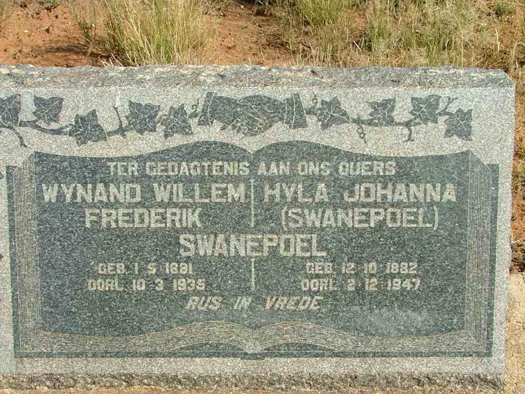 SWANEPOEL Wynand Willem Frederik 1891-1935 &amp; Hyla Johanna SWANEPOEL 1882-1947