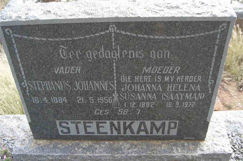STEENKAMP Stephanus Johannes 1884-1956 &amp; Johanna Helena Susanna SAAYMAN 1882-1972