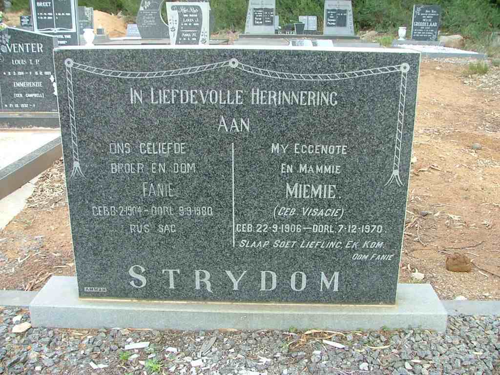 STRYDOM Fanie 1904-1980 &amp; Miemie VISAGIE 1906-1970