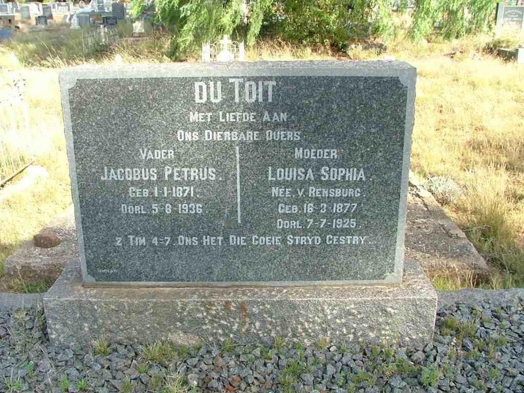 TOIT Jacobus Petrus, du 1871-1936 &amp; Louisa Sophia V. RENSBURG 1877-1925