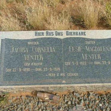 VENTER Jacoba Cornelia nee KRUGER 1890-1926 :: VENTER Elsie Magdalena 1922-1926