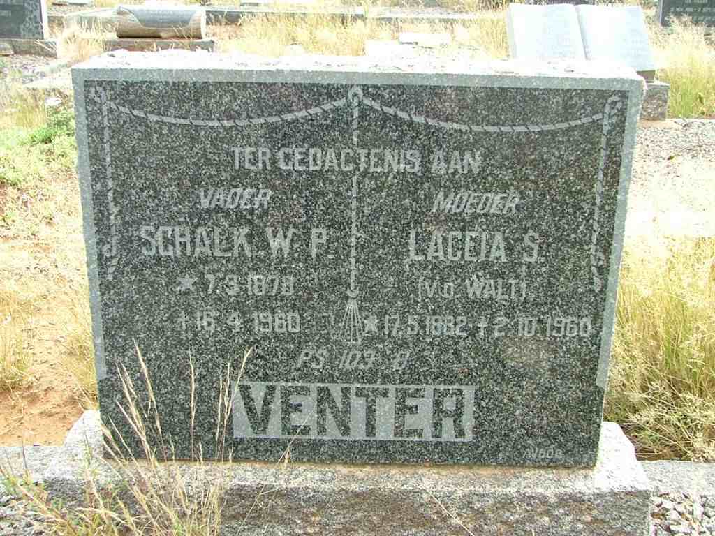 VENTER Schalk W.P. 1878-1960 &amp; Laceia S. V.D. WALT 1882-1960