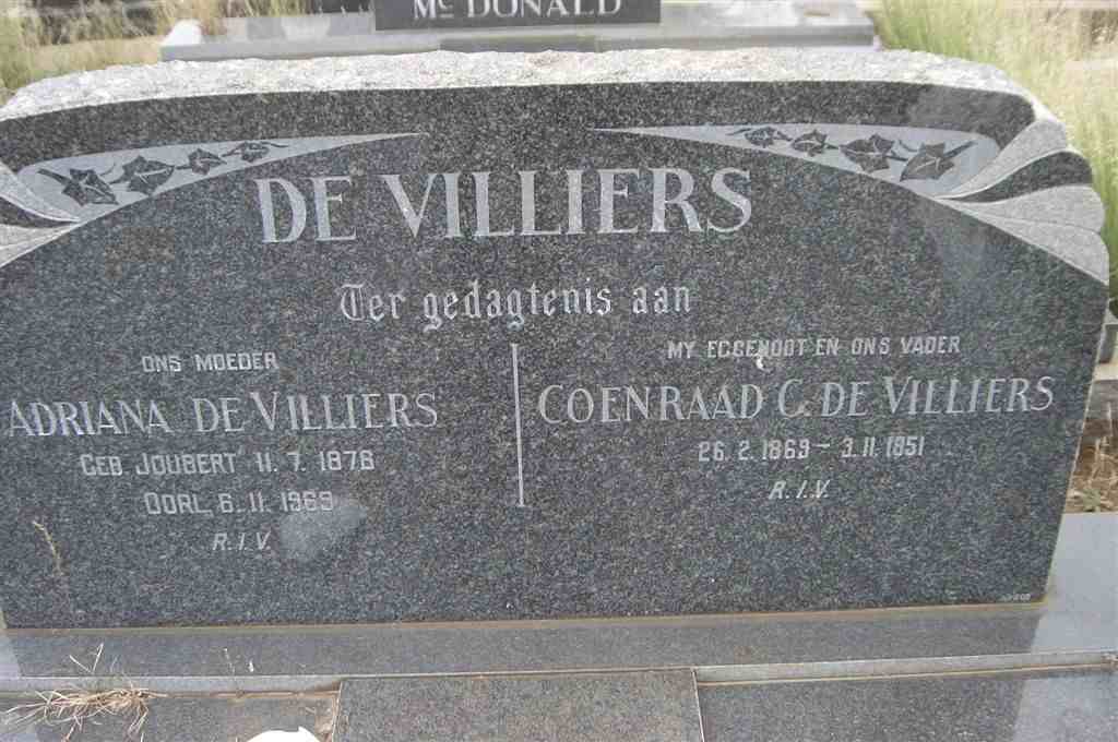VILLIERS Coenraad G., de 1869-1951 &amp; Adriana JOUBERT 1876-1969