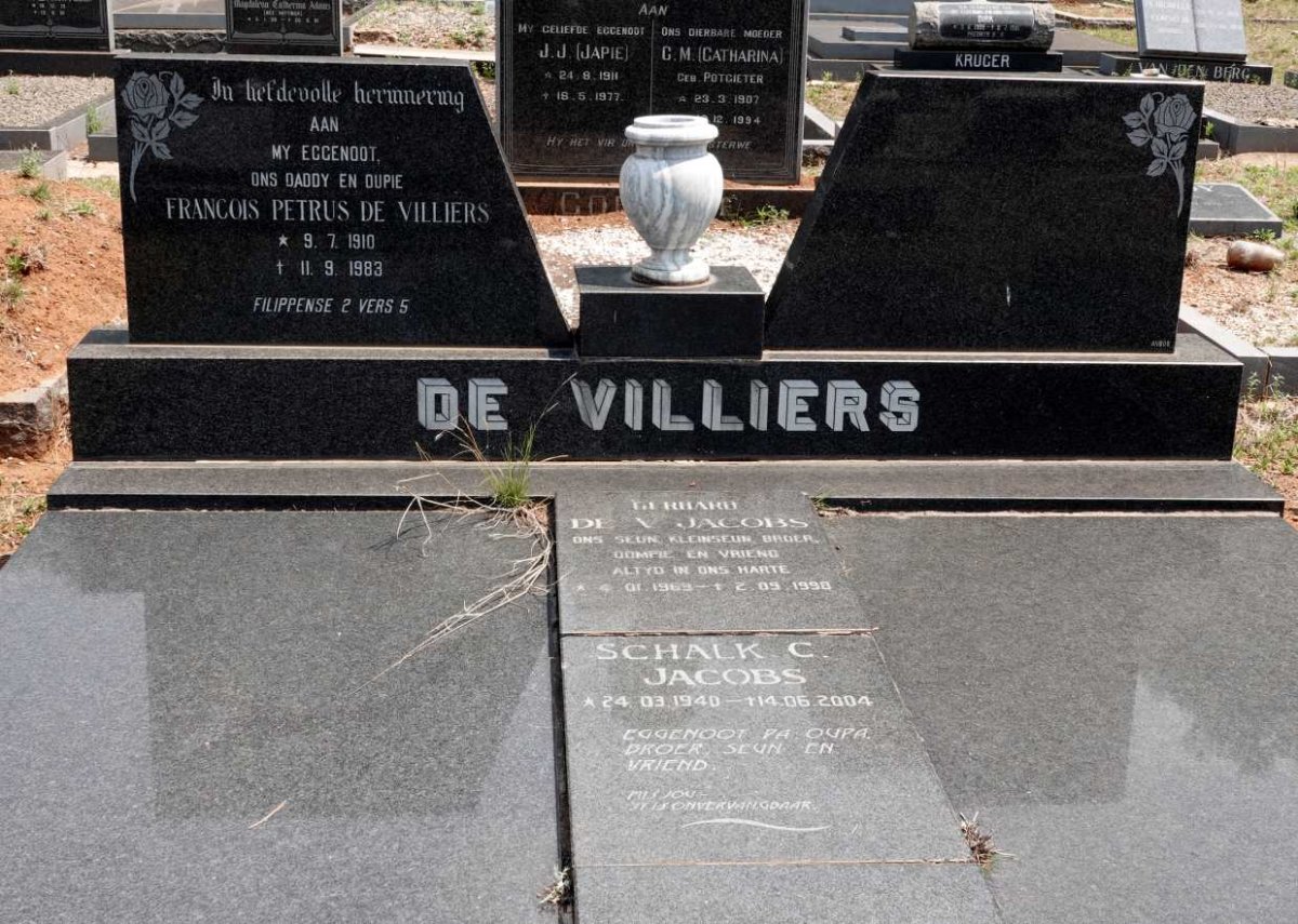 VILLIERS Francois Petrus, de 1910-1983 :: JACOBS Gerhard de V. 1969-1998 :: JACOBS Schalk C. 1940-2004