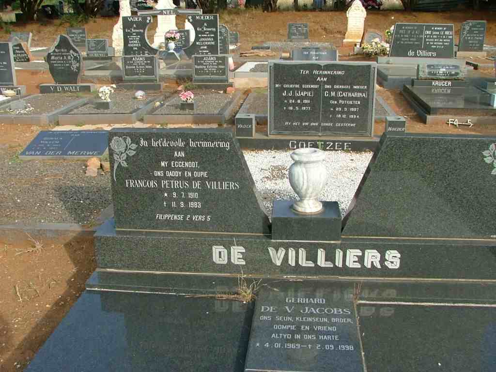VILLIERS Francois Petrus, de 1910-1983, JACOBS Gerhard De. V. 1969-1998