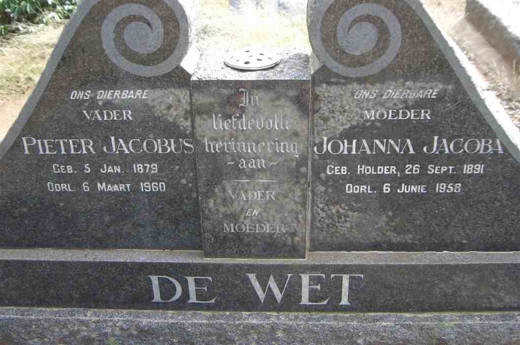 WET Pieter Jacobus, de 1879-1960 &amp; Johanna Jacoba HOLDER 1891-1958