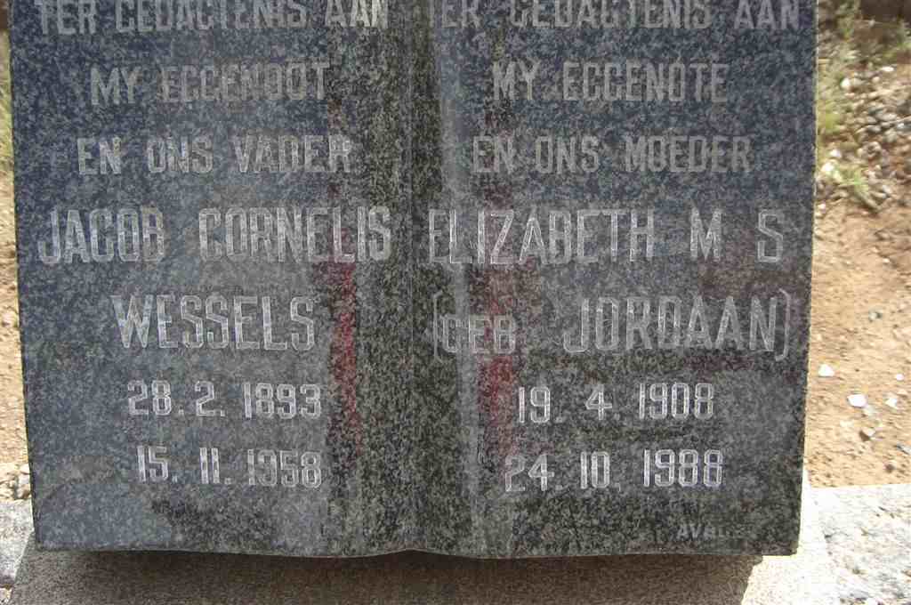 WESSELS Jacob Cornelis 1893-1958 &amp; Elizabeth M.S. JORDAAN 1908-1988