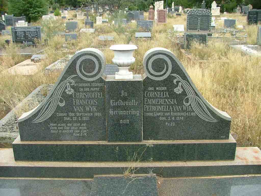 WYK Christoffel Francois, van 1885-1957 &amp; Cornelia Emmerensia Petronella JANSE VAN RENSBURG 1891-1974