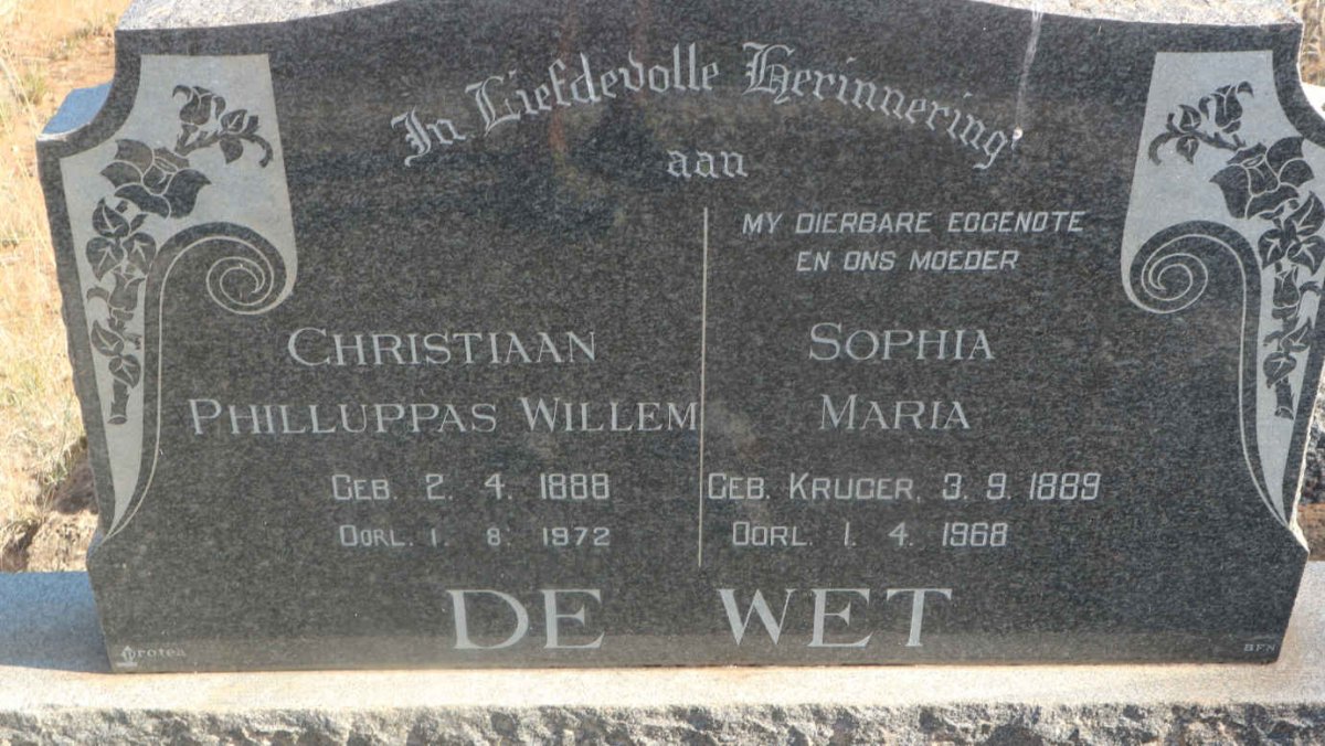 WET Christiaan Philluppas Willem, de 1888-1972 &amp; Sophia Maria KRUGER 1889-1968
