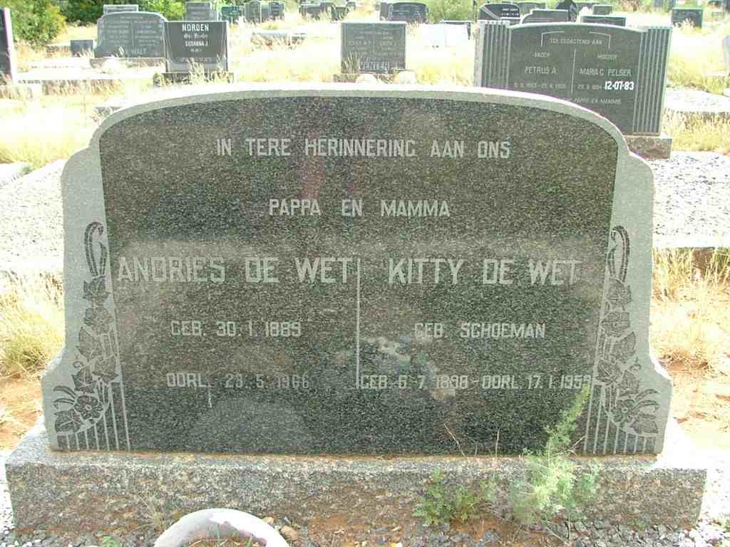 WET Andries, de 1889-1966 &amp; Kitty SCHOEMAN 1898-1959