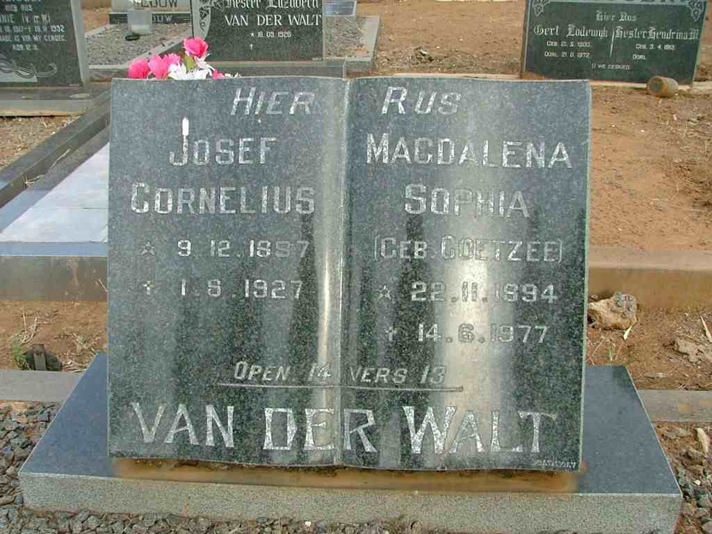 WALT Josef Cornelius, van der 1887-1927 &amp; Magdalena Sophia COETZEE 1894-1977