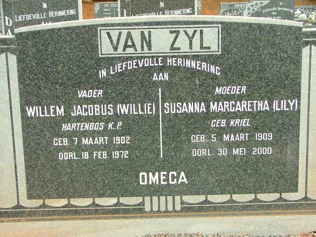 ZYL Willem Jacobus, van 1902-1972 &amp; Susanna Margaretha KRIEL 1909-2000