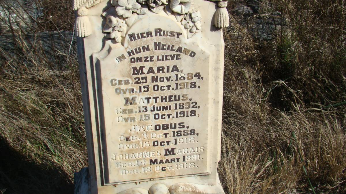 MARAIS Maria 1884-1918 :: MARAIS Mattheus 1892-1918 :: MARAIS Jacobus 1888-1918 :: MARAIS Johannes 1891-1918