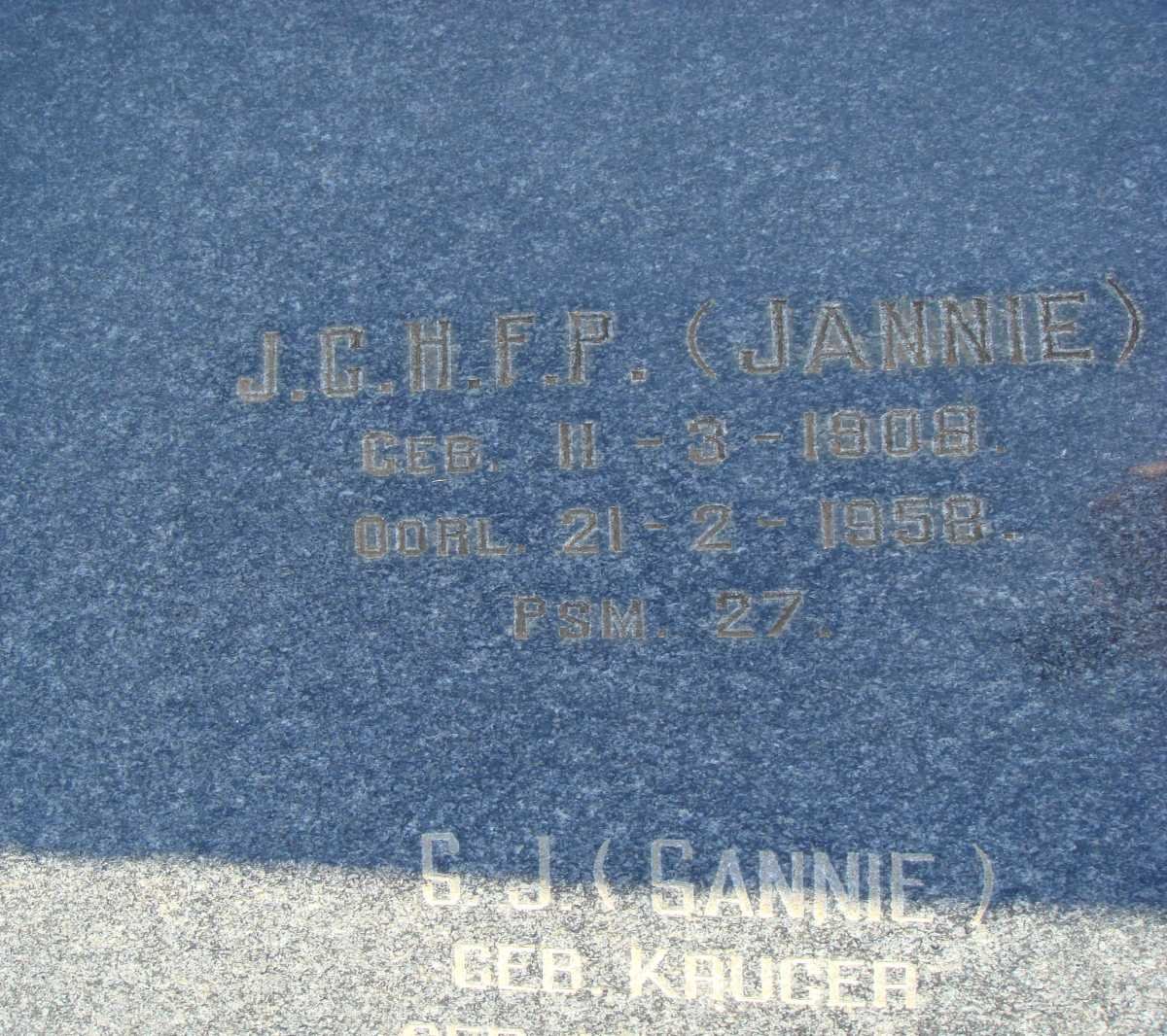 VENTER J.G.F.P. 1908-1958