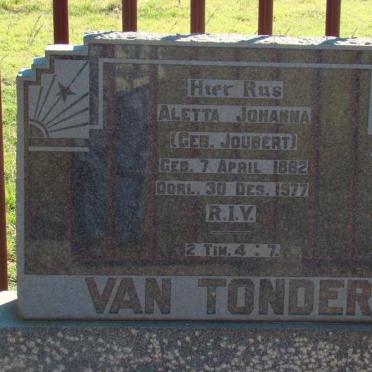 TONDER Aletta Johanna, van nee JOUBERT 1882-1977