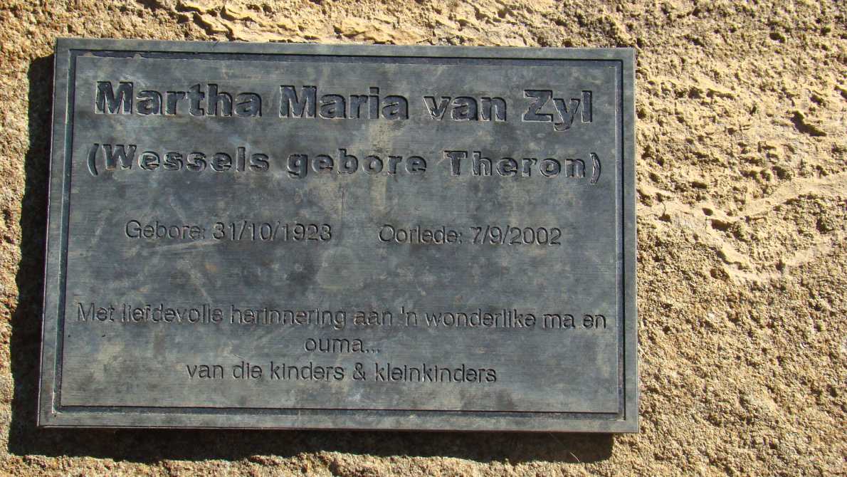 ZYL Martha Maria, van WESSELS nee THERON 1932-2002