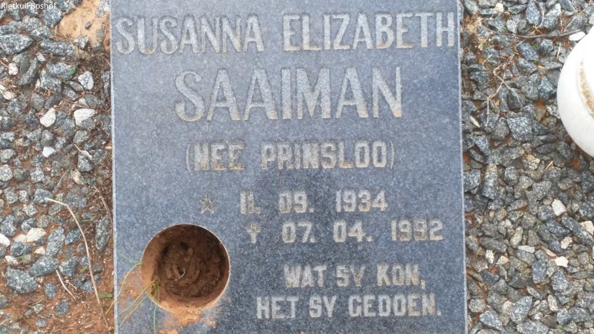 SAAIMAN Susanna Elizabeth nee PRINSLOO 1934-1992
