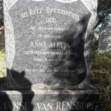 RENSBURG Anna Aletta, Janse van nee STREICHER 1892-1949