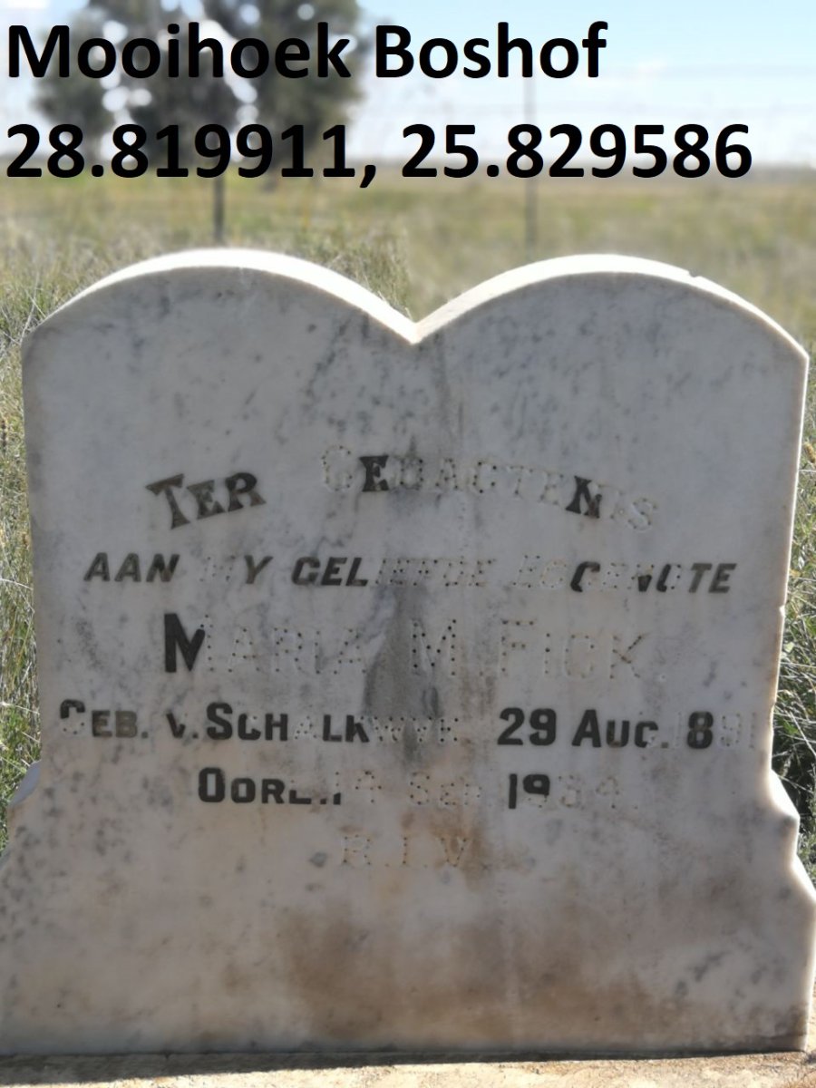 FICK Maria M. nee V. SCHALKWYK 1891-1934