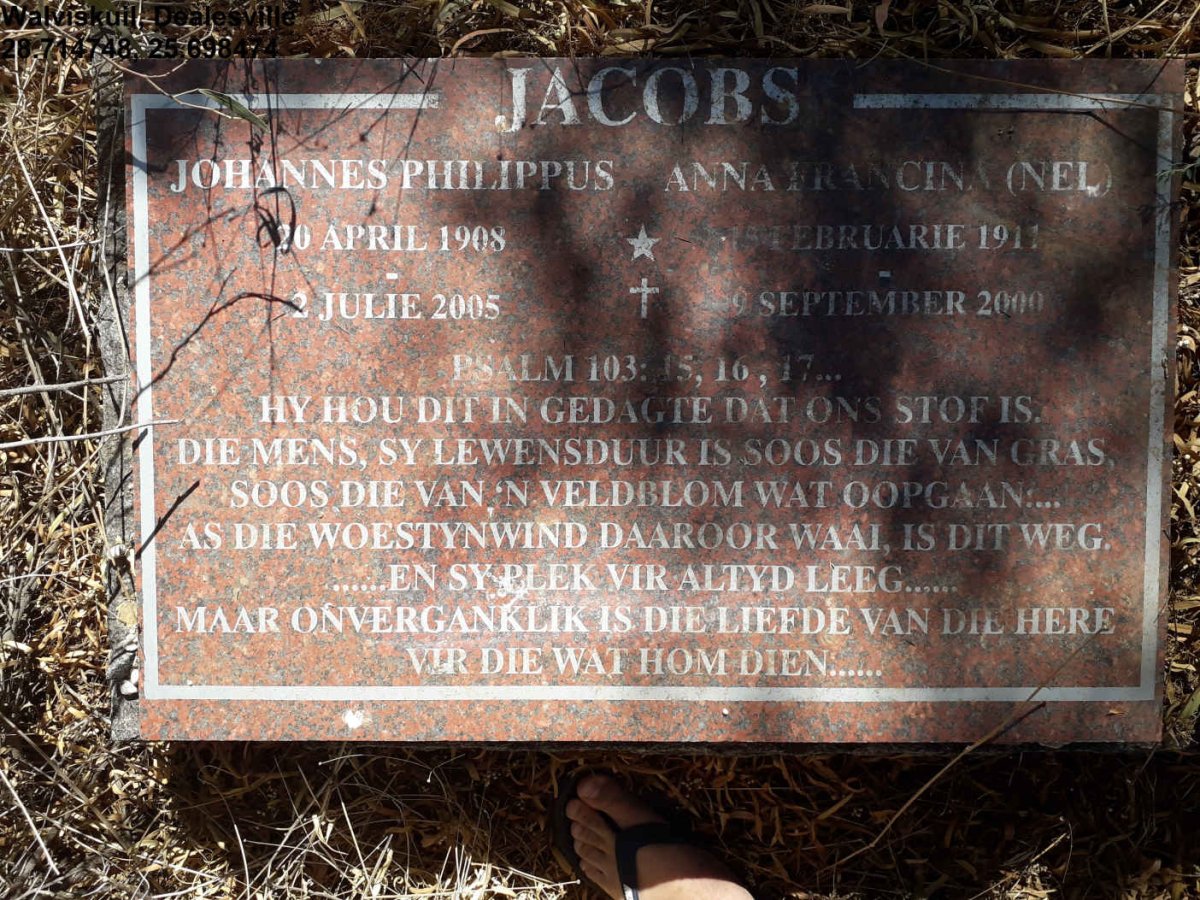 JACOBS Johannes Philippus 1908-2005 &amp; Anna Francina NEL 1911-2000