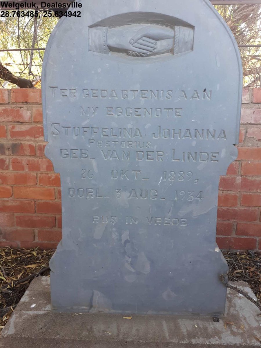 PRETORIUS Stoffelina Johanna nee VAN DER LINDE 1889-1934
