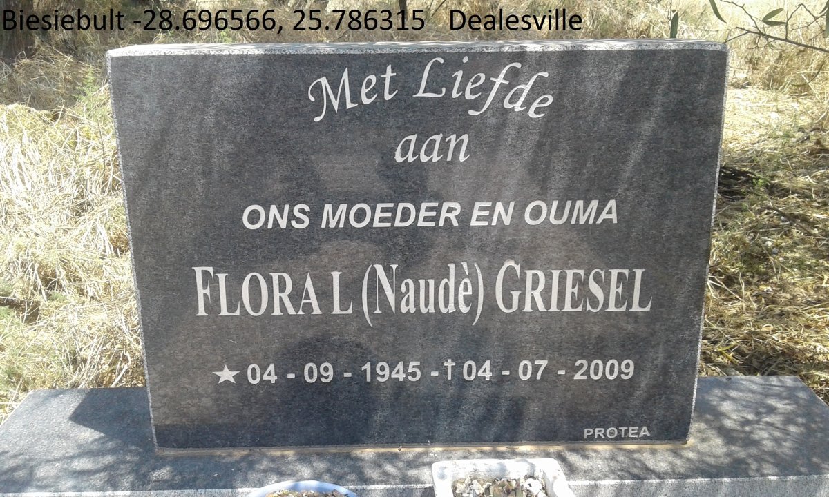 GRIESEL Flora L. nee NAUDE 1945-2009