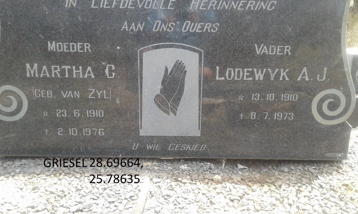 GRIESEL Lodewyk A.J. 1910-1973 &amp; Martha C. VAN ZYL 1910-1976