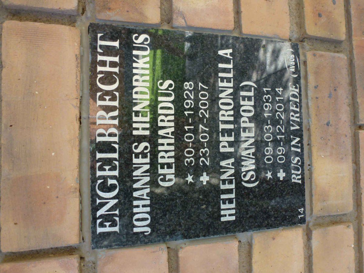 ENGELBRECHT Johannes Hendrikus Gerhardus 1928-2007 &amp; Helena Petronella SWANEPOEL 1931-2014