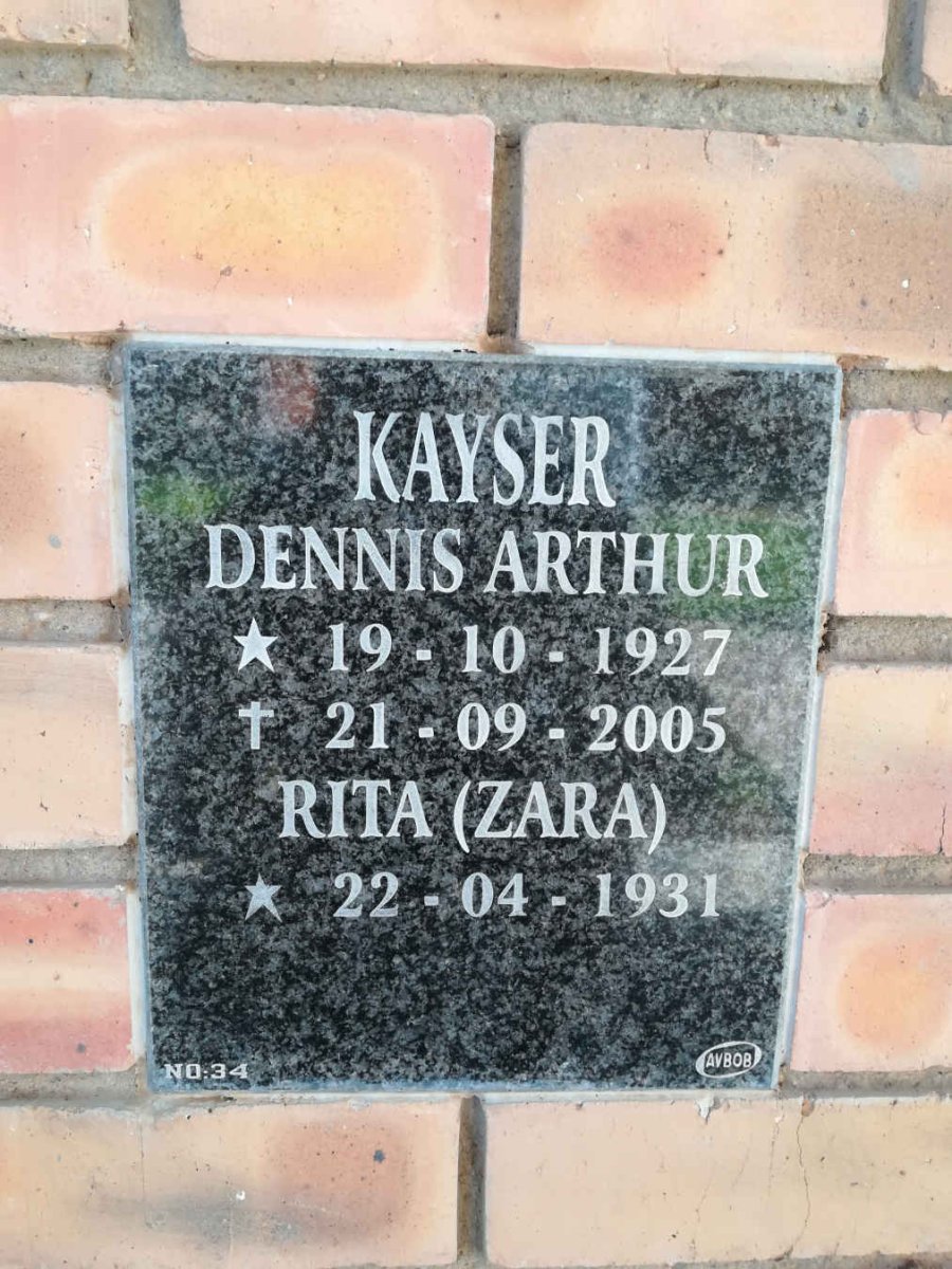 KAYSER Dennis Arthur 1927-2005 &amp; Rita ZARA 1931-