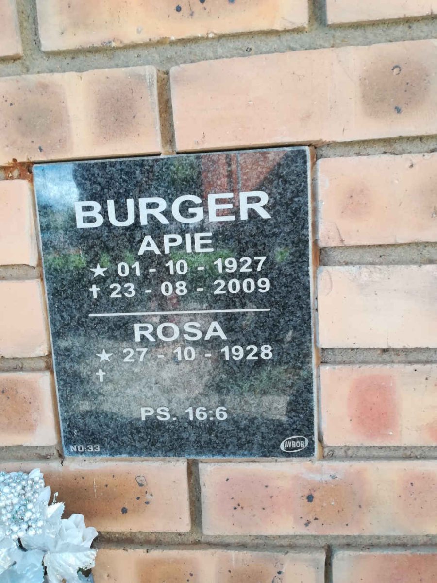 BURGER Apie 1927-2009 &amp; Rosa 1928-