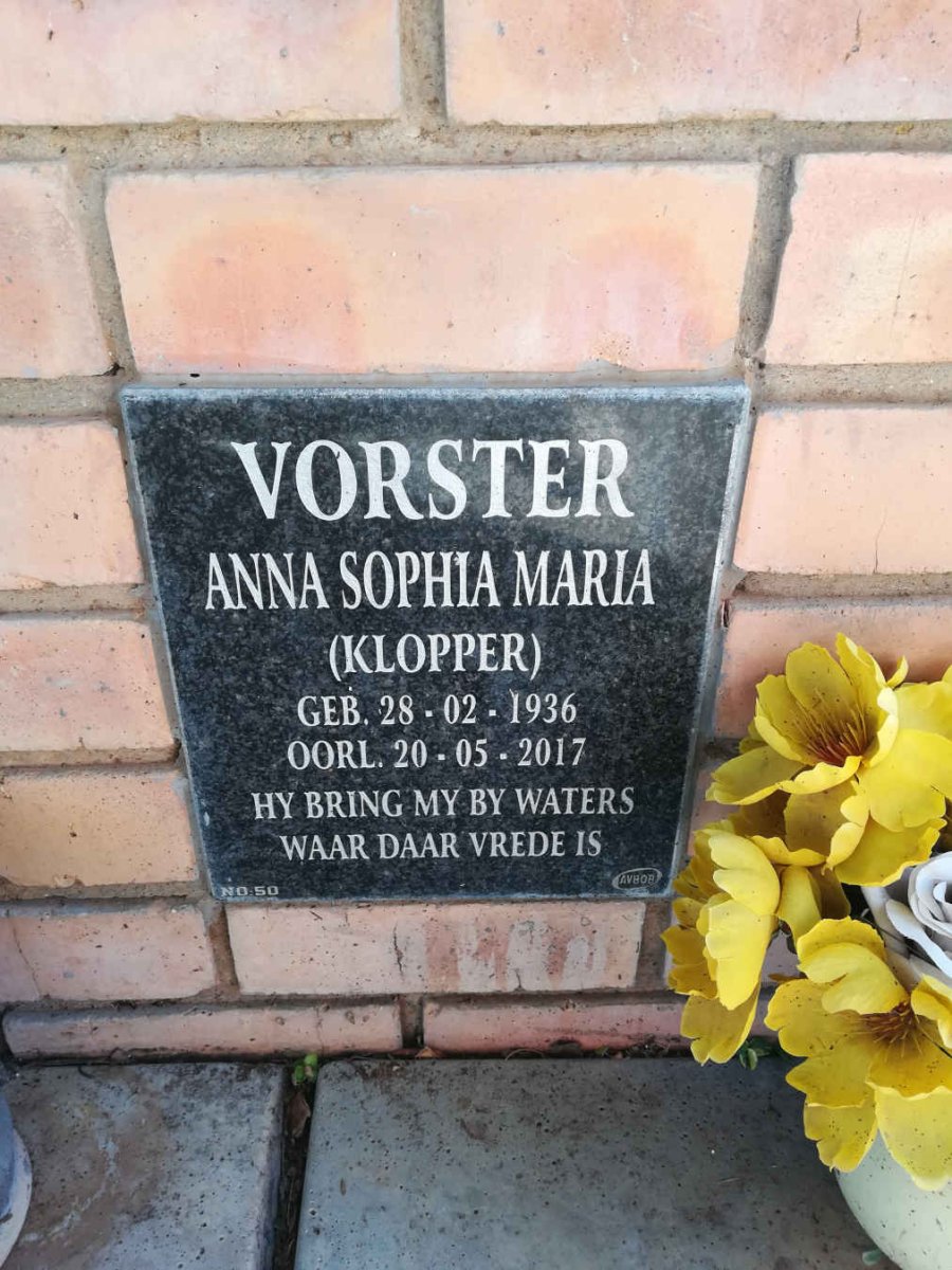VORSTER Anna Sophia Maria nee KLOPPER 1936-2017