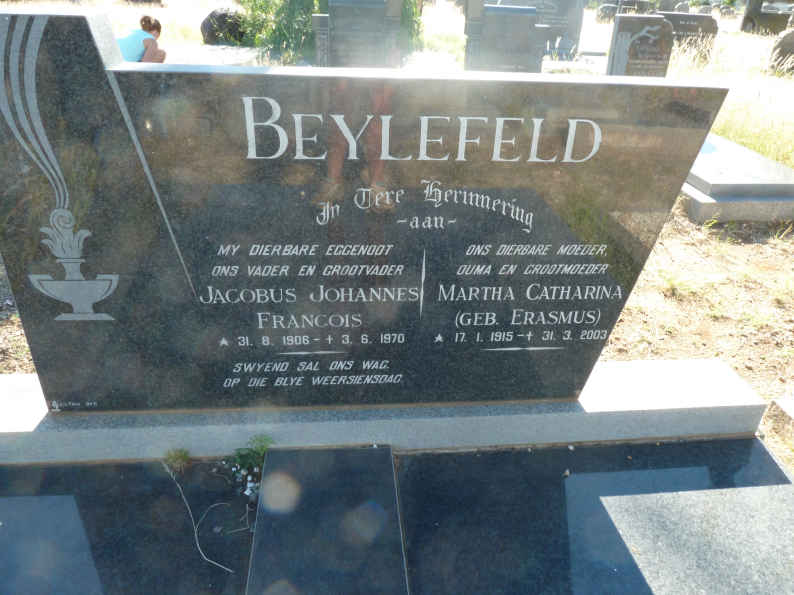 BEYLEFELD Jacobus Johannes Francois 1906-1970 &amp; Martha Catharina ERASMUS 1915-2003