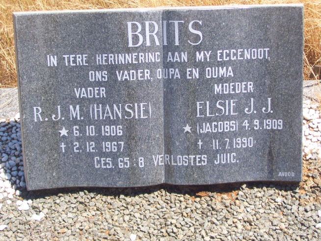 BRITS R.J.M. 1906-1967 &amp; Elsie J.J. JACOBS 1909-1990