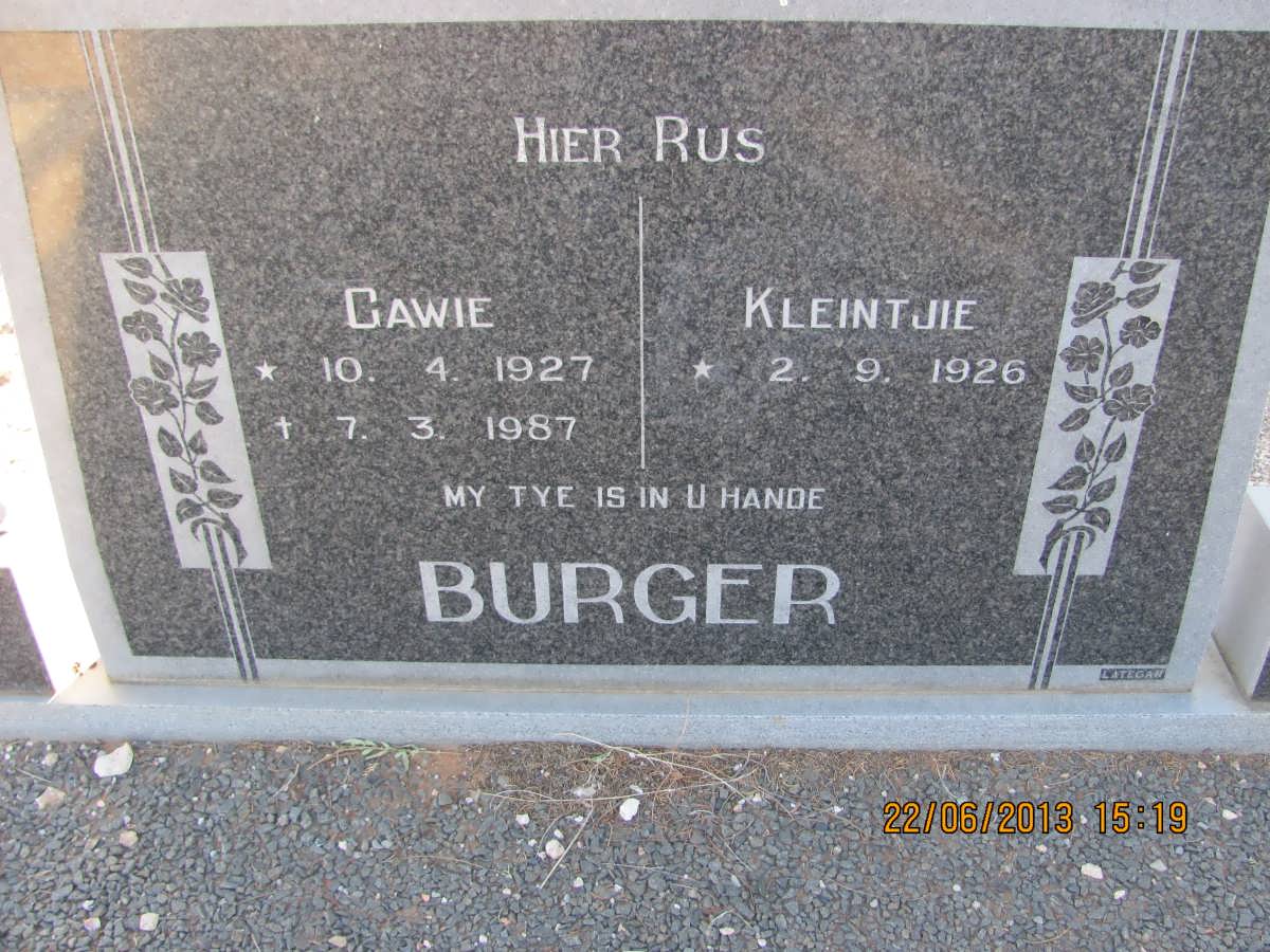 BURGER Gawie 1927-1987 &amp; Kleintjie 1926-