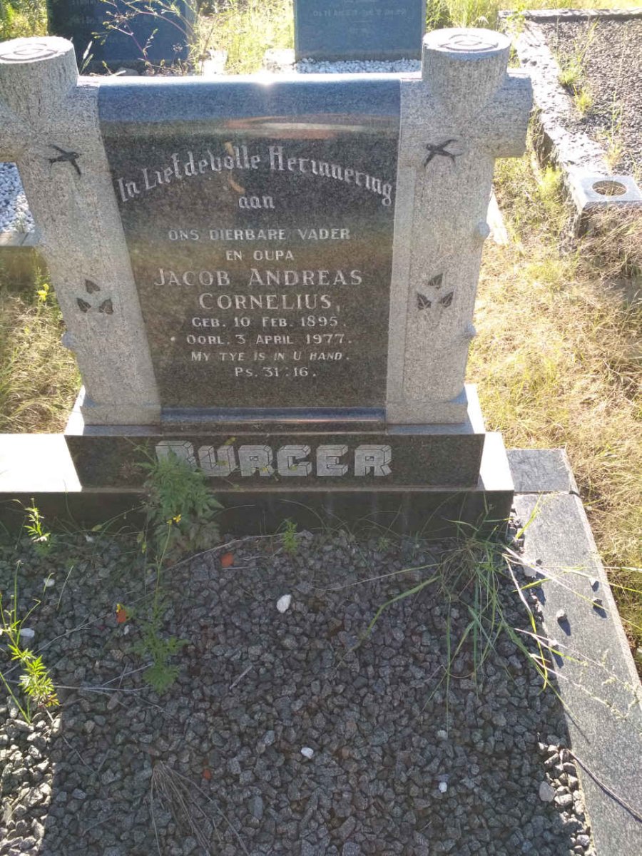 BURGER Jacob Andreas Cornelius 1895-1977