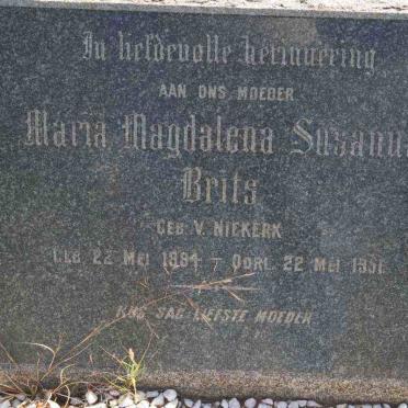 BRITS Maria Magdalena Susanna nee VAN NIEKERK 1884-1951