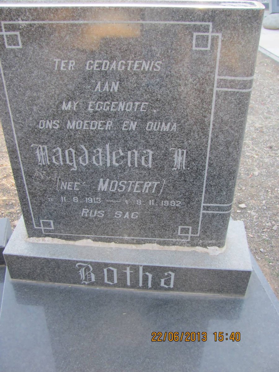 BOTHA Magdalena M. nee MOSTERT 1913-1982