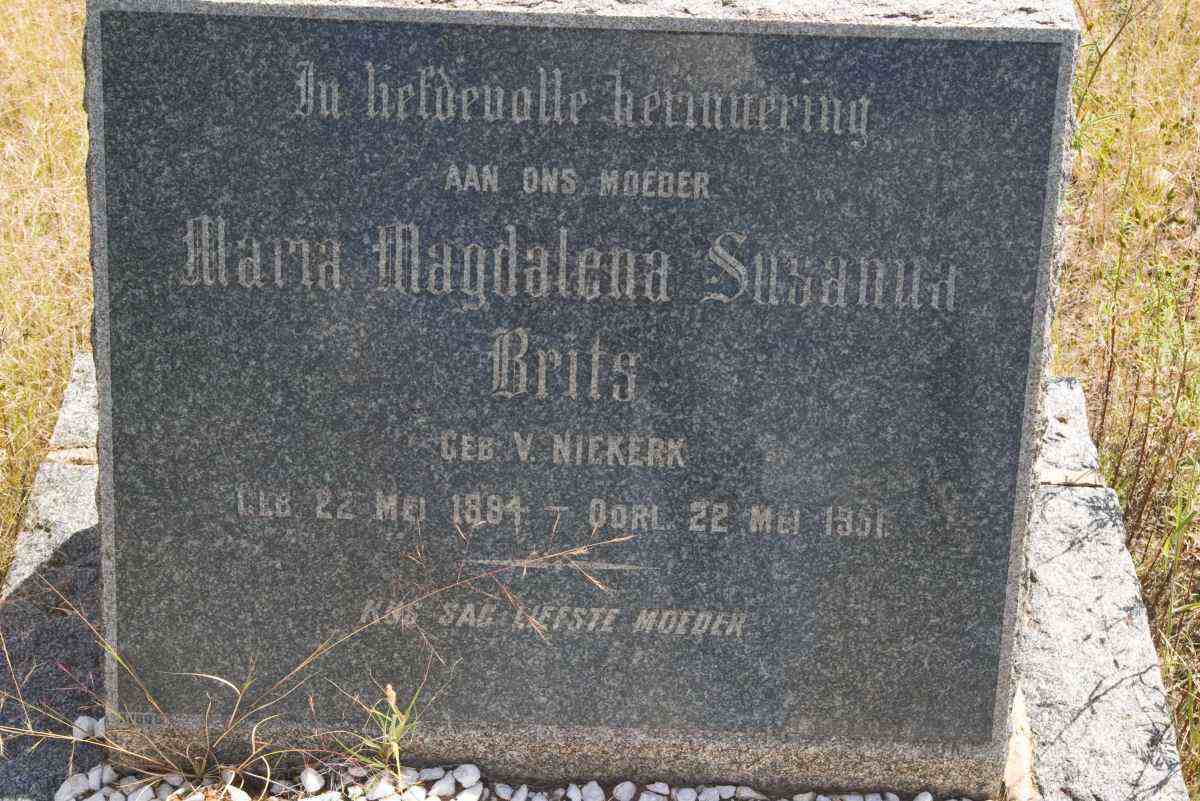 BRITS Maria Magdalena Susanna nee VAN NIEKERK 1884-1951