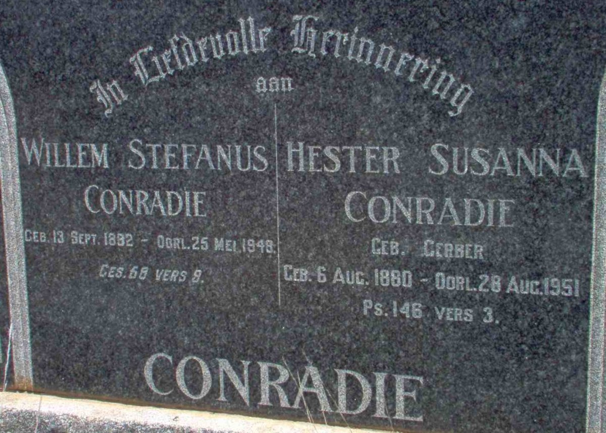 CONRADIE Willem Stefanus 1892-1948 &amp; Hester Susanna GERBER 1880-1951