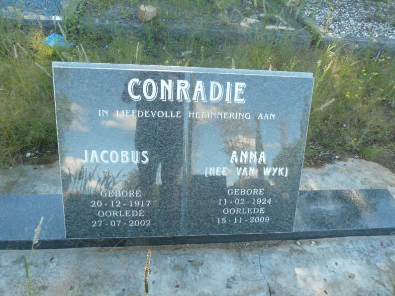 CONRADIE Jacobus 1917-2002 &amp; Anna VAN WYK 1924-2009