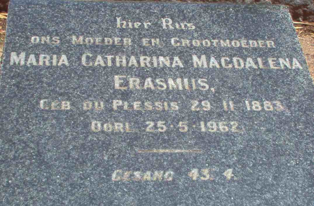 ERASMUS Maria Catharina Magdalena nee DU PLESSIS 1883-1962
